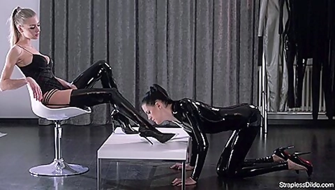 Shiny latex on Mia and Scarlett